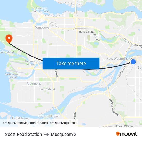 Scott Road Station to Musqueam 2 map