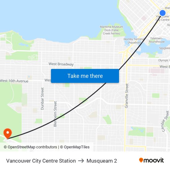 Vancouver City Centre Station to Musqueam 2 map