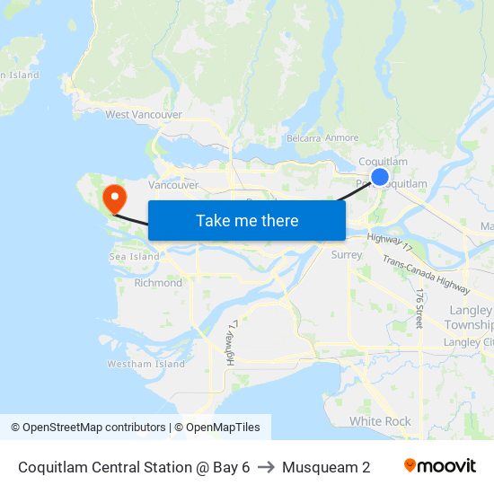 Coquitlam Central Station @ Bay 6 to Musqueam 2 map