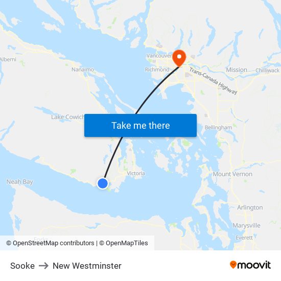 Sooke to New Westminster map