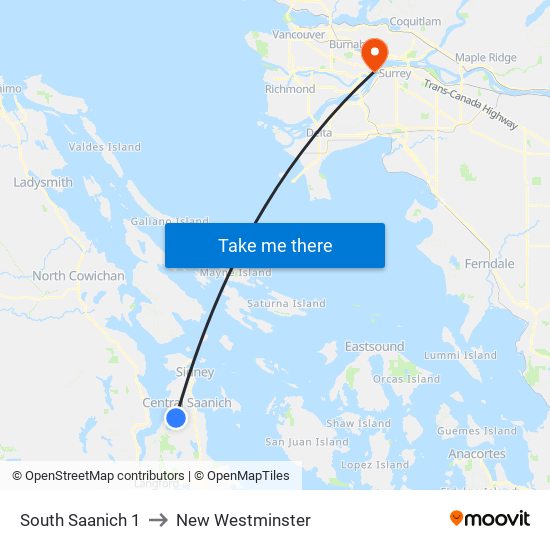 South Saanich 1 to New Westminster map