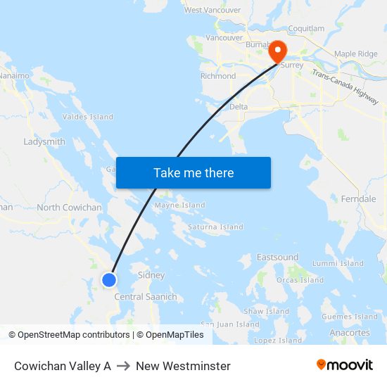 Cowichan Valley A to New Westminster map