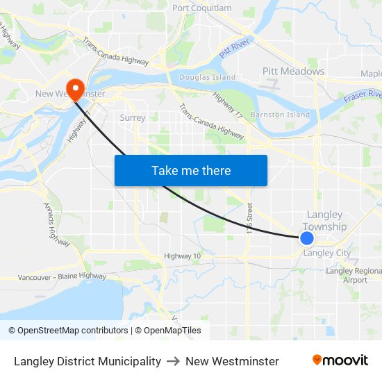 Langley District Municipality to New Westminster map