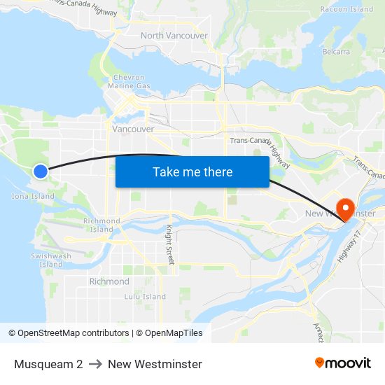 Musqueam 2 to New Westminster map