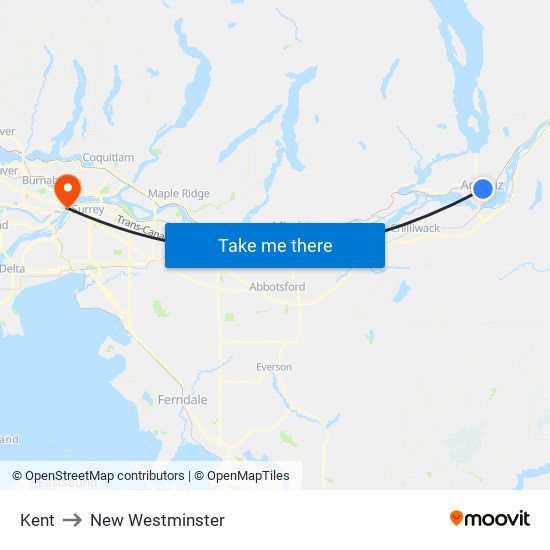 Kent to New Westminster map