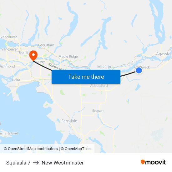 Squiaala 7 to New Westminster map