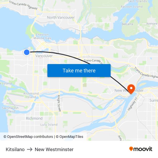 Kitsilano to New Westminster map