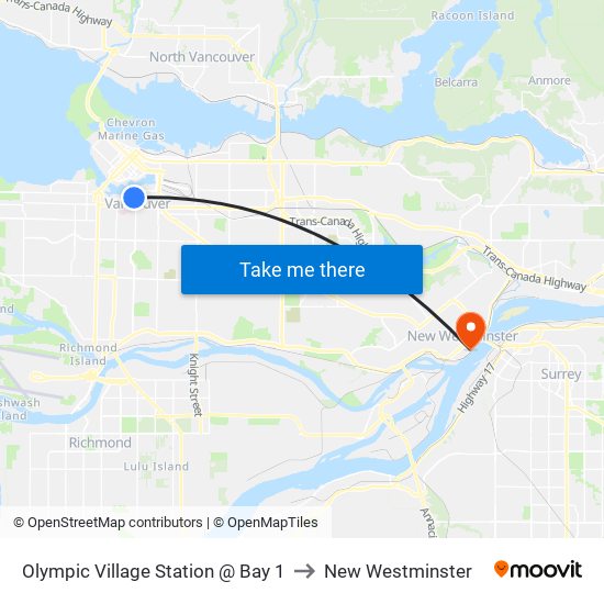 Olympic Village Station @ Bay 1 to New Westminster map
