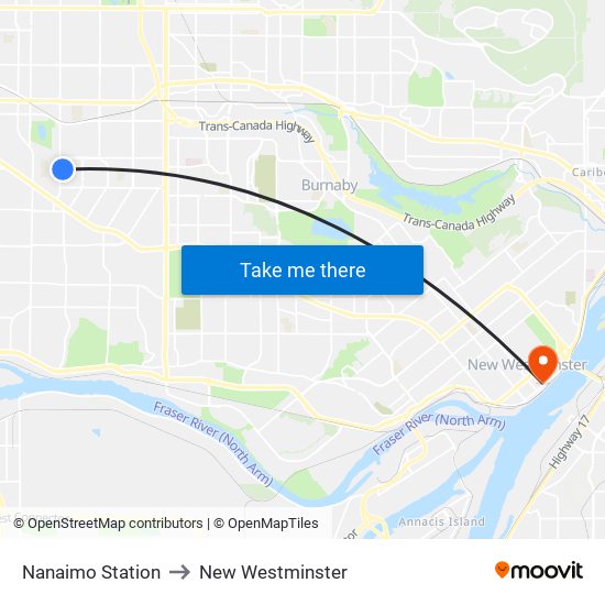 Nanaimo Station to New Westminster map