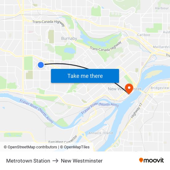 Metrotown Station to New Westminster map