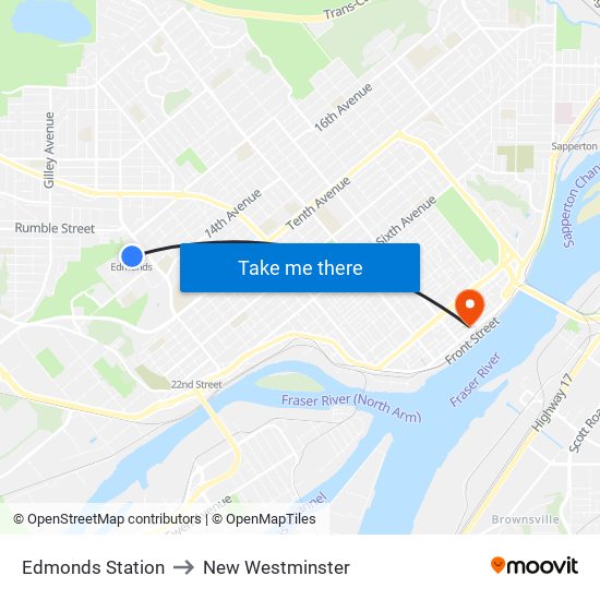 Edmonds Station to New Westminster map