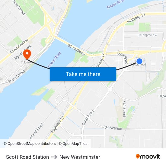 Scott Road Station to New Westminster map