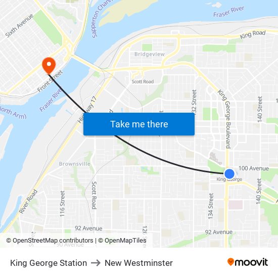 King George Station to New Westminster map