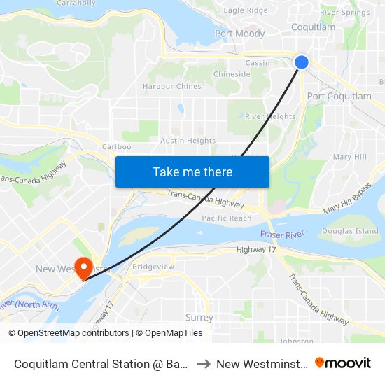 Coquitlam Central Station @ Bay 6 to New Westminster map