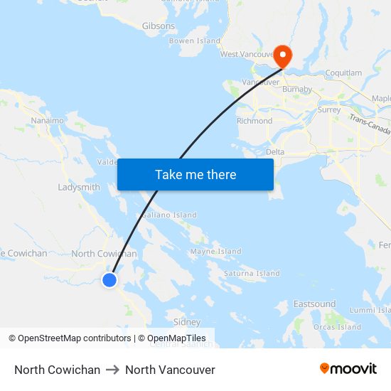 North Cowichan to North Vancouver map