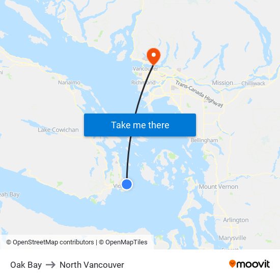 Oak Bay to North Vancouver map