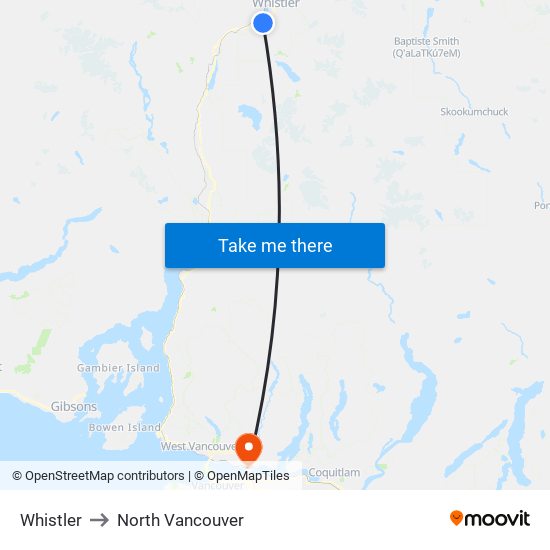 Whistler to North Vancouver map