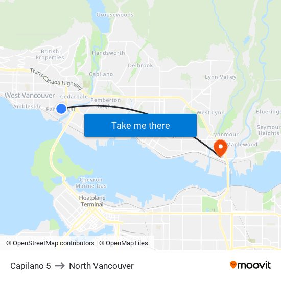 Capilano 5 to North Vancouver map