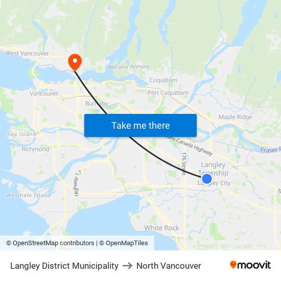 Langley District Municipality to North Vancouver map