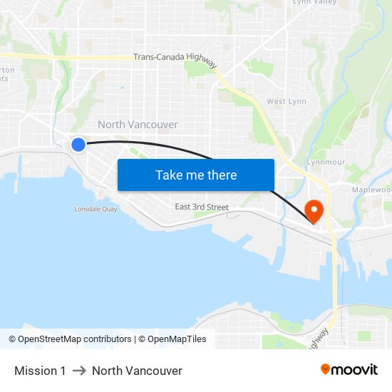 Mission 1 to North Vancouver map