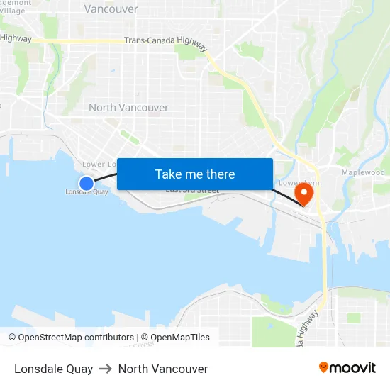 Lonsdale Quay to North Vancouver map