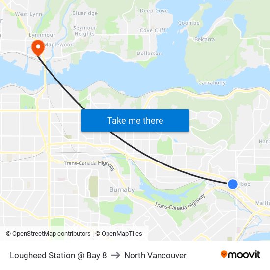 Lougheed Station @ Bay 8 to North Vancouver map