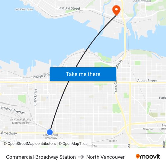 Commercial-Broadway Station to North Vancouver map