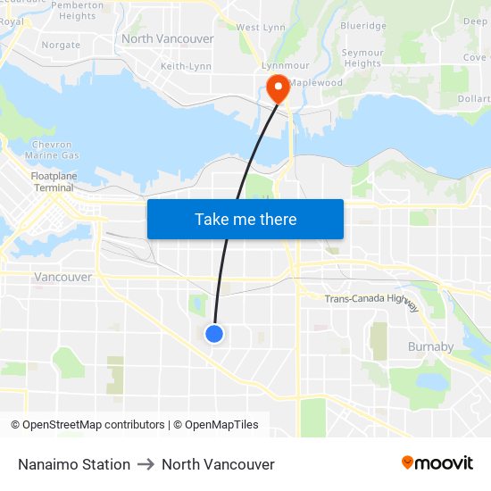Nanaimo Station to North Vancouver map