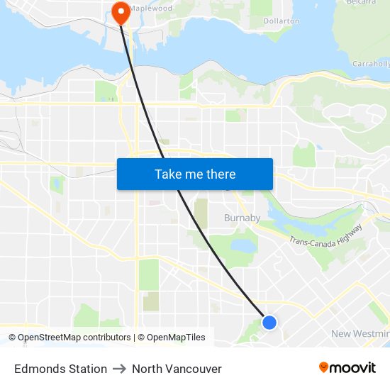 Edmonds Station to North Vancouver map