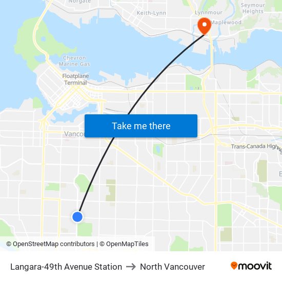 Langara-49th Avenue Station to North Vancouver map