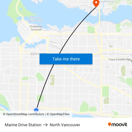 Marine Drive Station to North Vancouver map