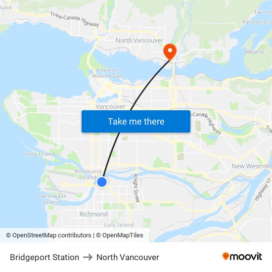 Bridgeport Station to North Vancouver map