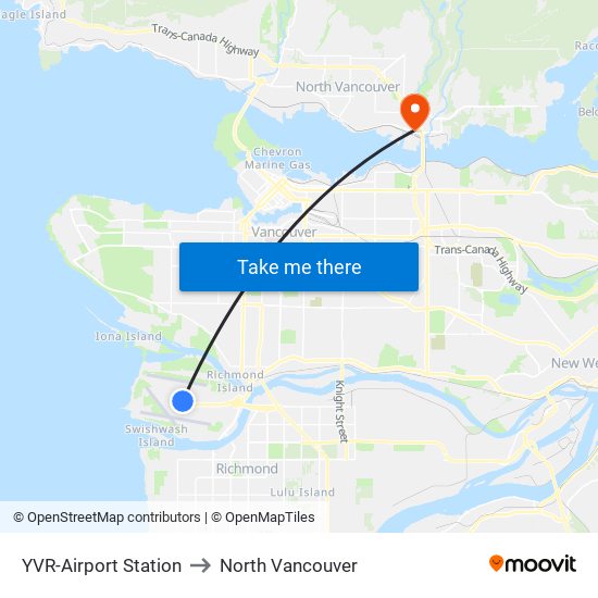 YVR-Airport Station to North Vancouver map