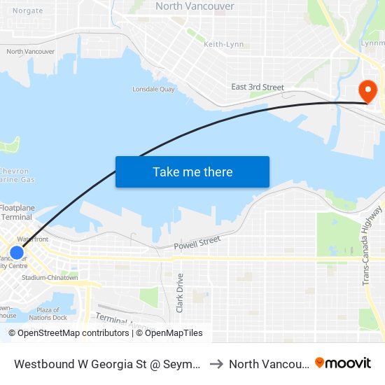 Westbound W Georgia St @ Seymour St to North Vancouver map