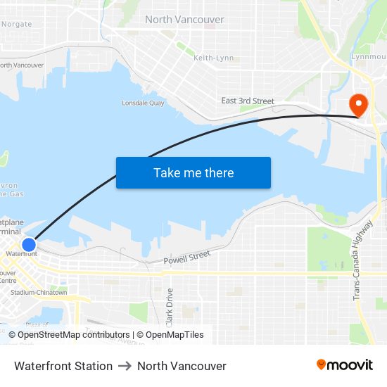 Waterfront Station to North Vancouver map