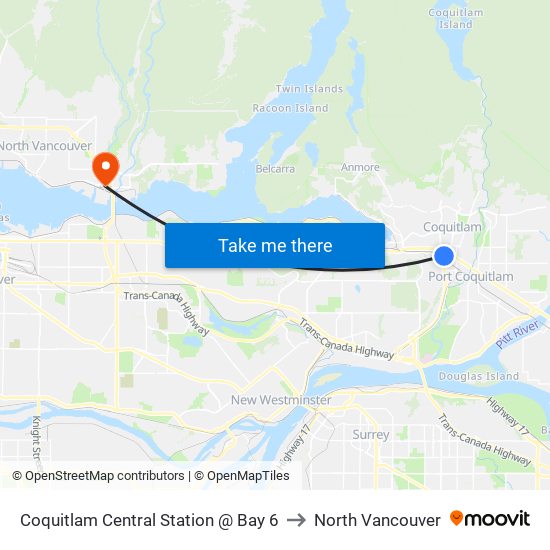 Coquitlam Central Station @ Bay 6 to North Vancouver map