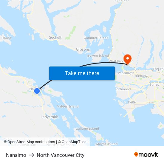 Nanaimo to North Vancouver City map