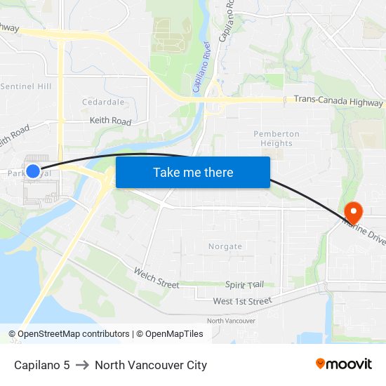 Capilano 5 to North Vancouver City map