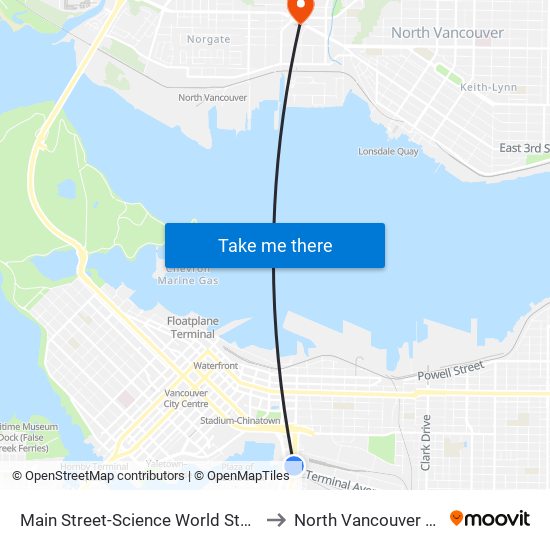 Main Street-Science World Station to North Vancouver City map