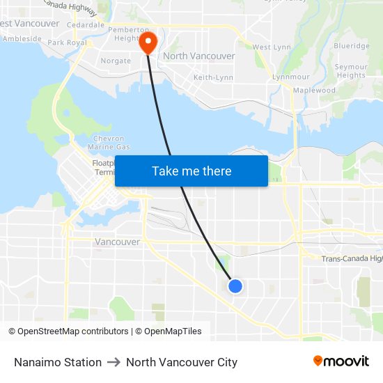 Nanaimo Station to North Vancouver City map