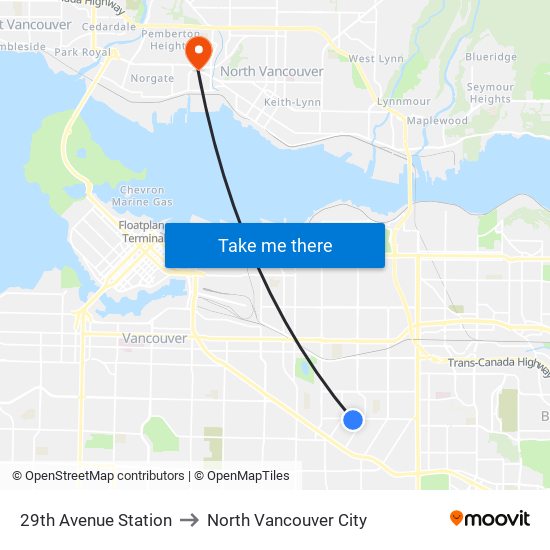 29th Avenue Station to North Vancouver City map