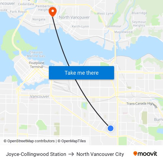 Joyce-Collingwood Station to North Vancouver City map
