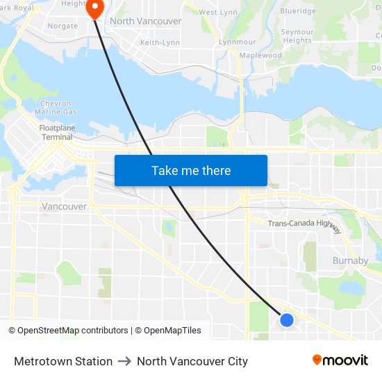 Metrotown Station to North Vancouver City map