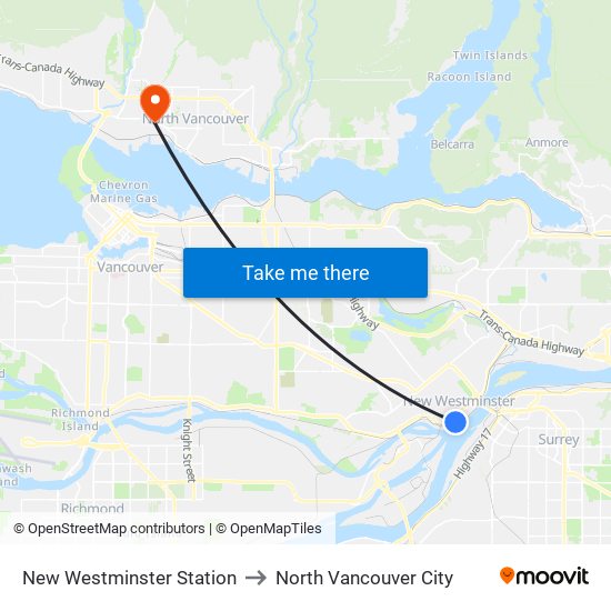 New Westminster Station to North Vancouver City map
