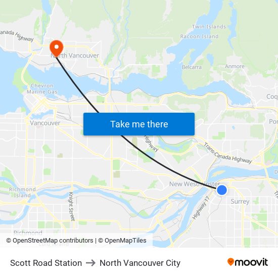 Scott Road Station to North Vancouver City map