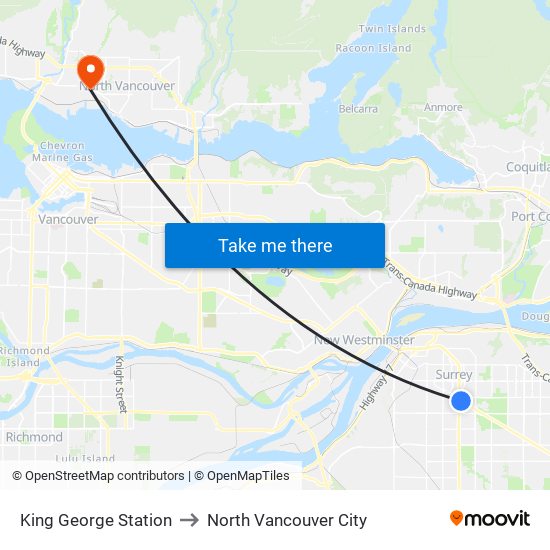 King George Station to North Vancouver City map
