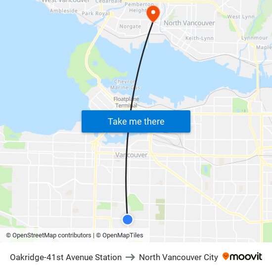 Oakridge-41st Avenue Station to North Vancouver City map