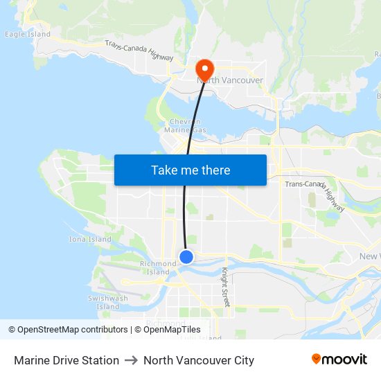 Marine Drive Station to North Vancouver City map