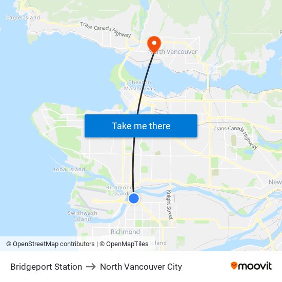 Bridgeport Station to North Vancouver City map