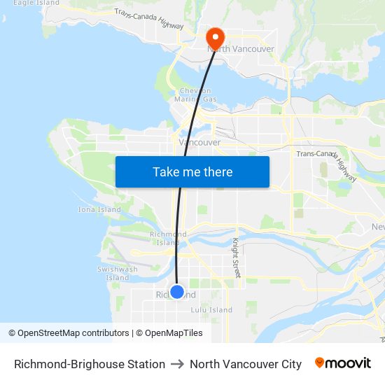 Richmond-Brighouse Station to North Vancouver City map